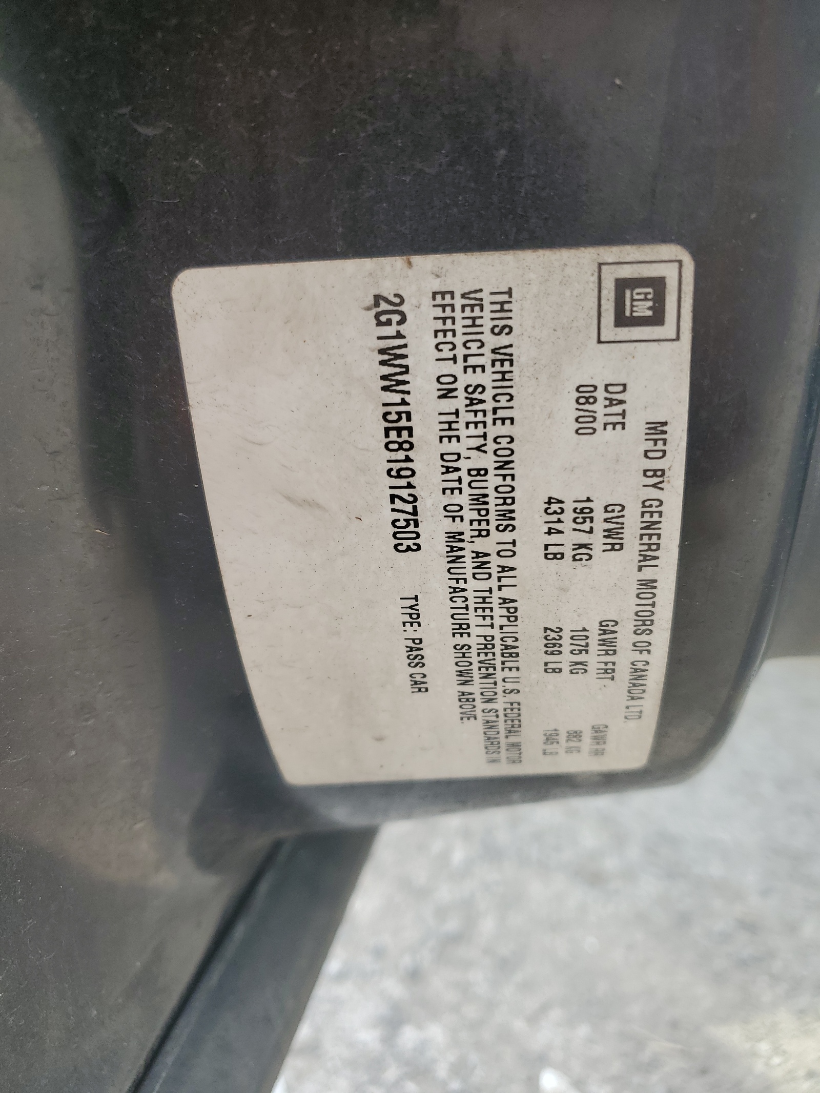 2G1WW15E819127503 2001 Chevrolet Monte Carlo Ls