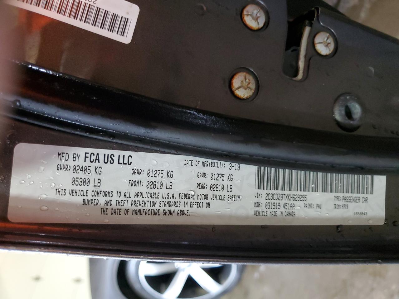 2019 Dodge Challenger R/T VIN: 2C3CDZBTXKH629295 Lot: 66581624