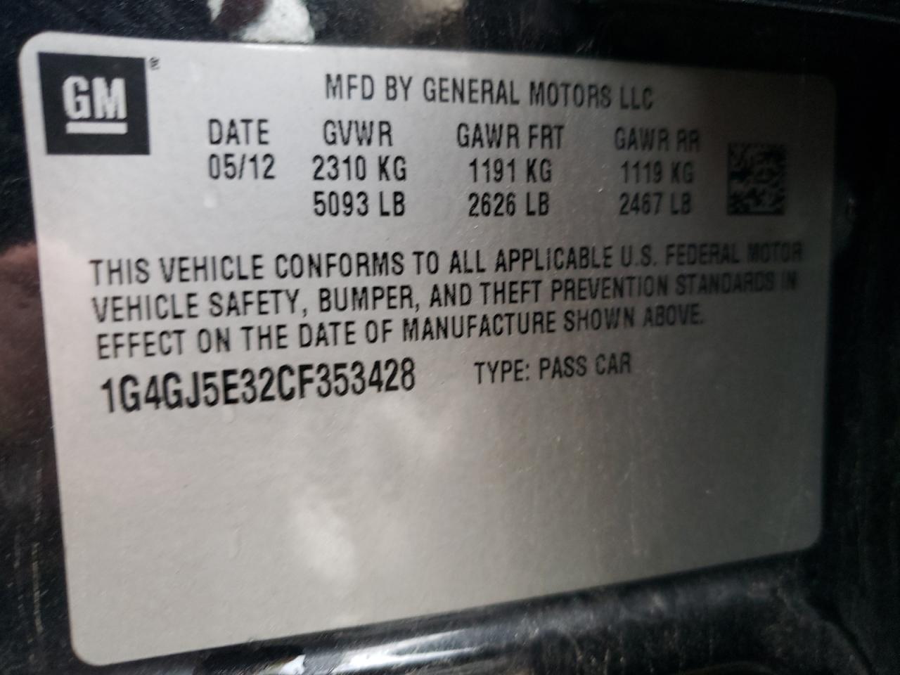 1G4GJ5E32CF353428 2012 Buick Lacrosse Touring