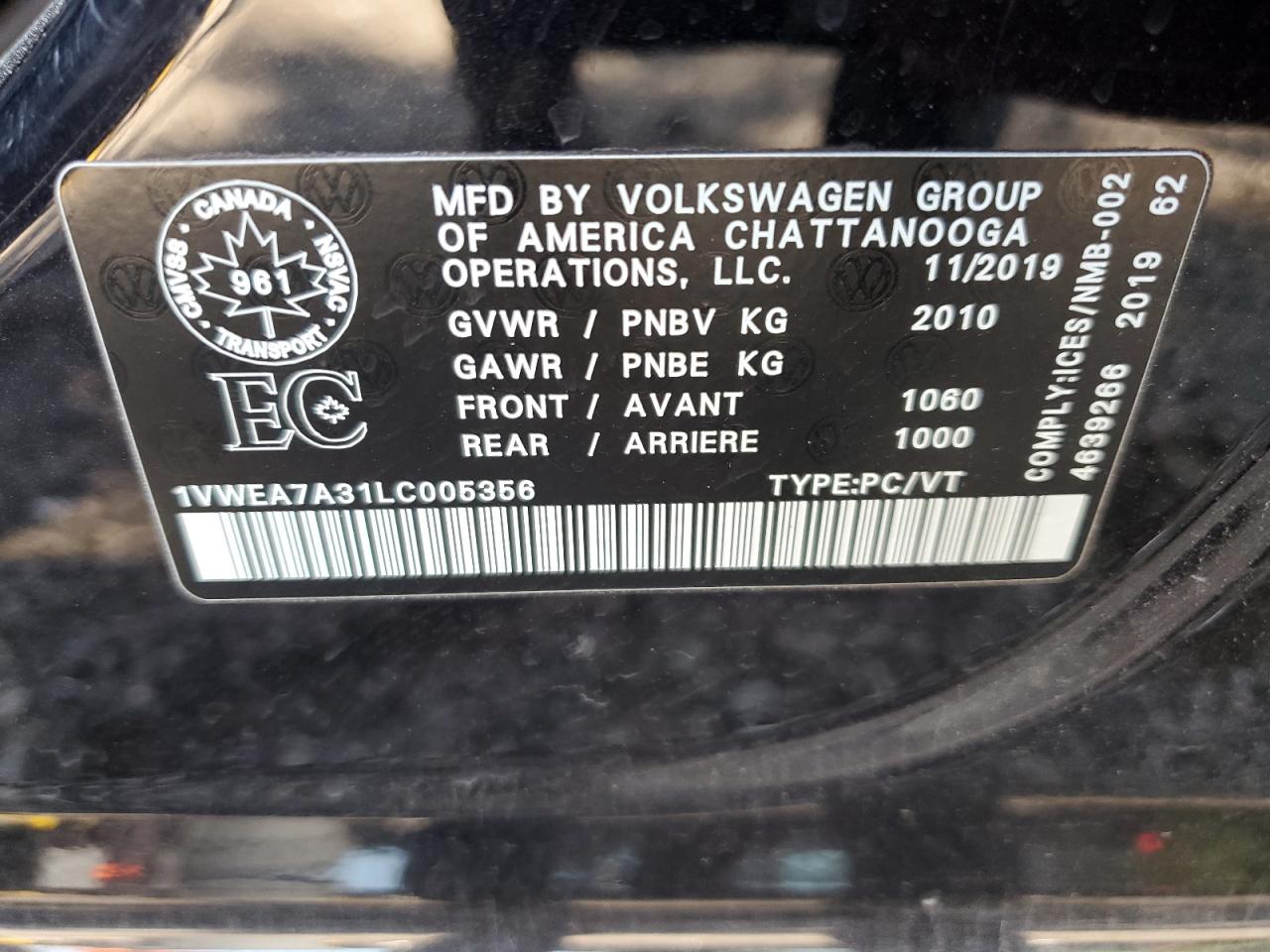 1VWEA7A31LC005356 2020 VOLKSWAGEN PASSAT - Image 12