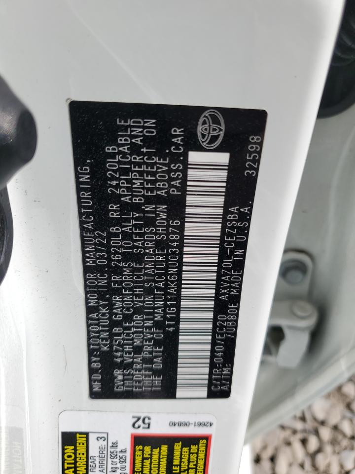 2022 Toyota Camry Se VIN: 4T1G11AK6NU034876 Lot: 66365844