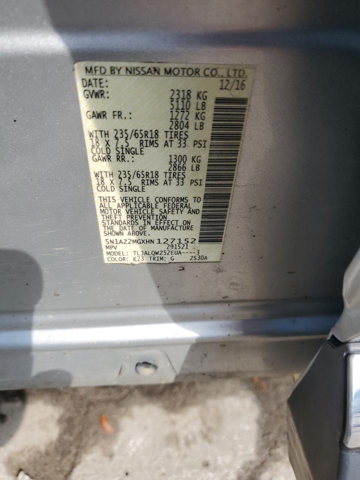 2017 Nissan Murano S VIN: 5N1AZ2MGXHN127152 Lot: 66811694