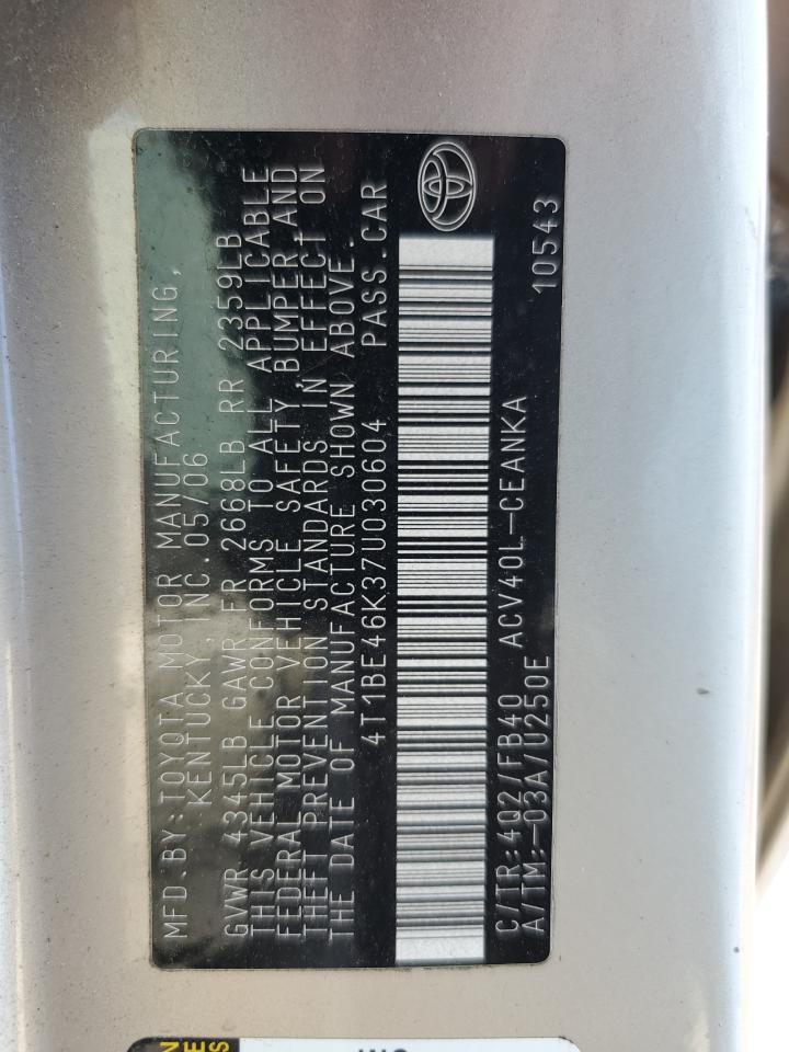 2007 Toyota Camry Ce VIN: 4T1BE46K37U030604 Lot: 69466834