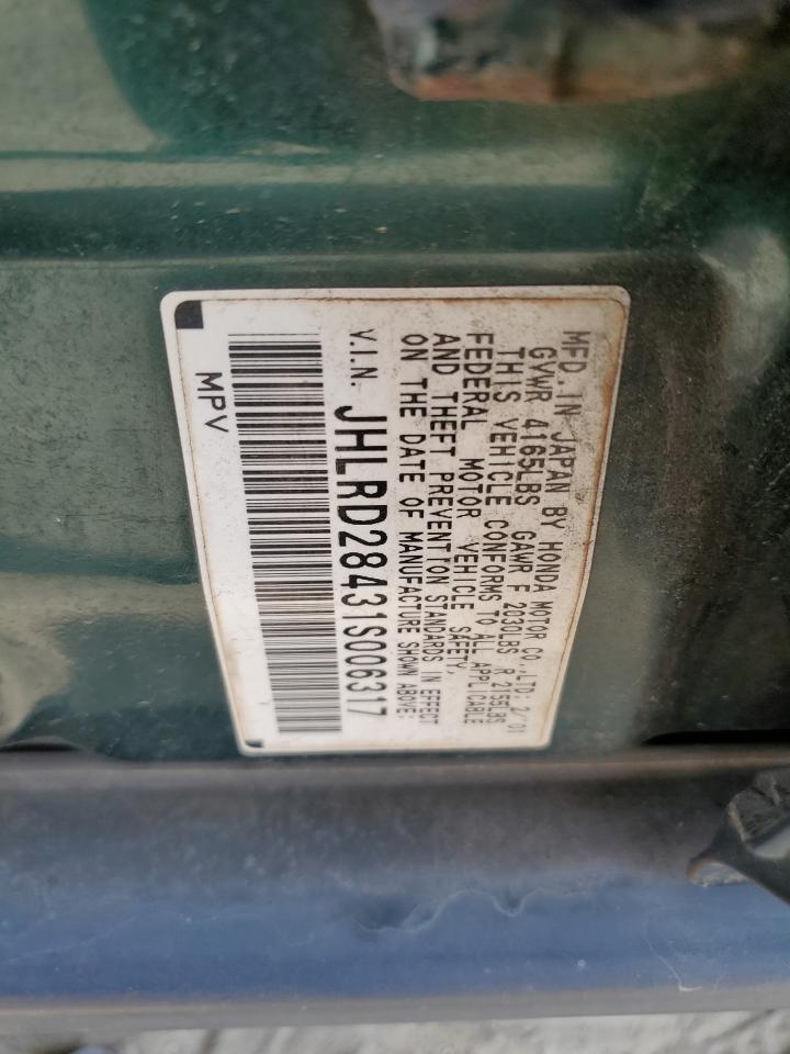 2001 Honda Cr-V Lx VIN: JHLRD28431S006317 Lot: 65221634