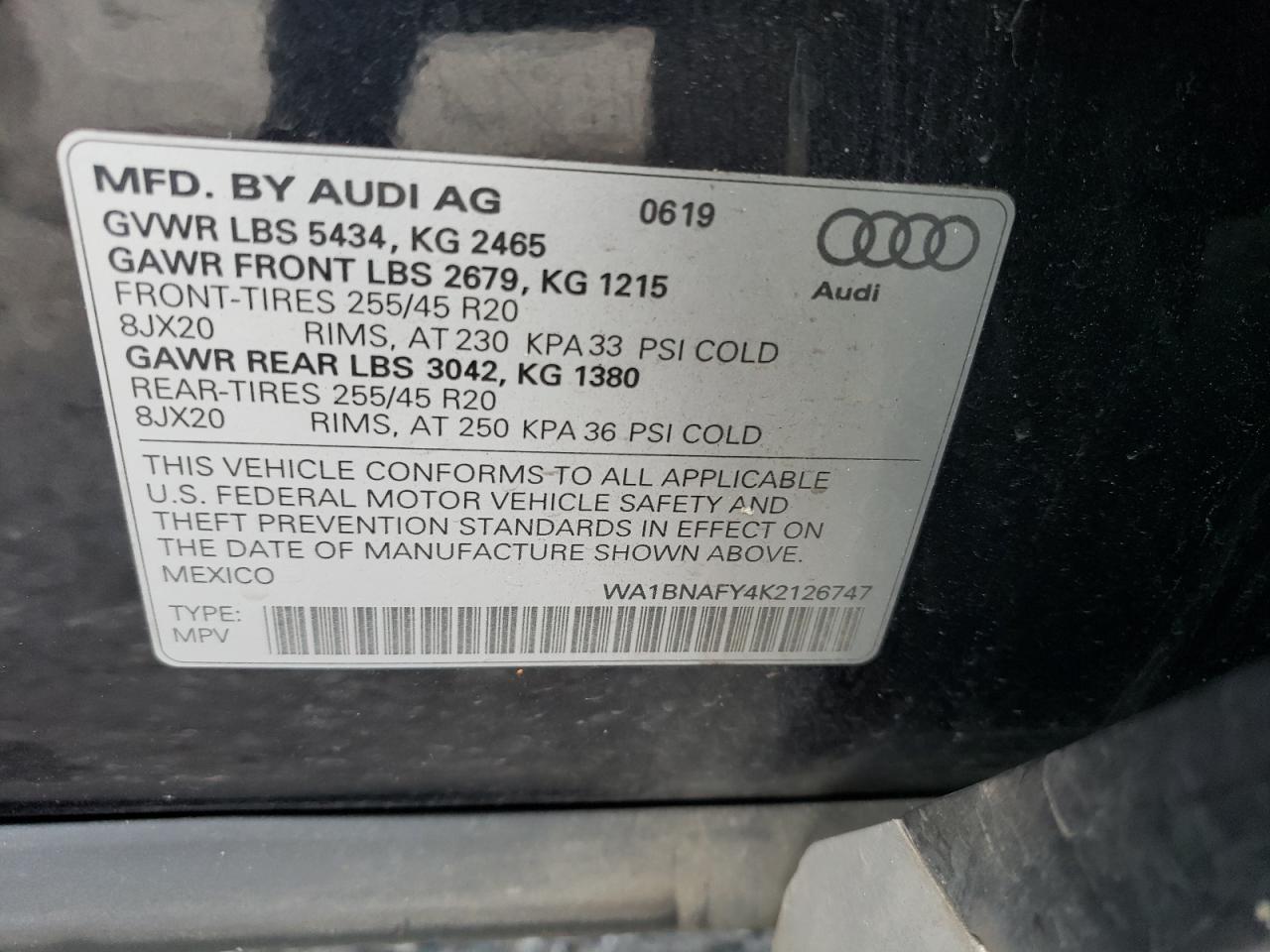 WA1BNAFY4K2126747 2019 Audi Q5 Premium Plus