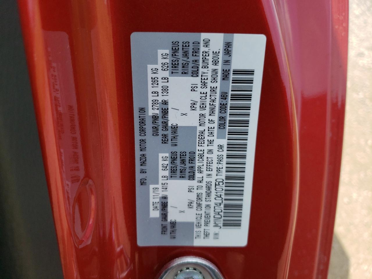 2020 Mazda Mx-5 Miata Grand Touring VIN: JM1NDAD74L0410750 Lot: 66500564