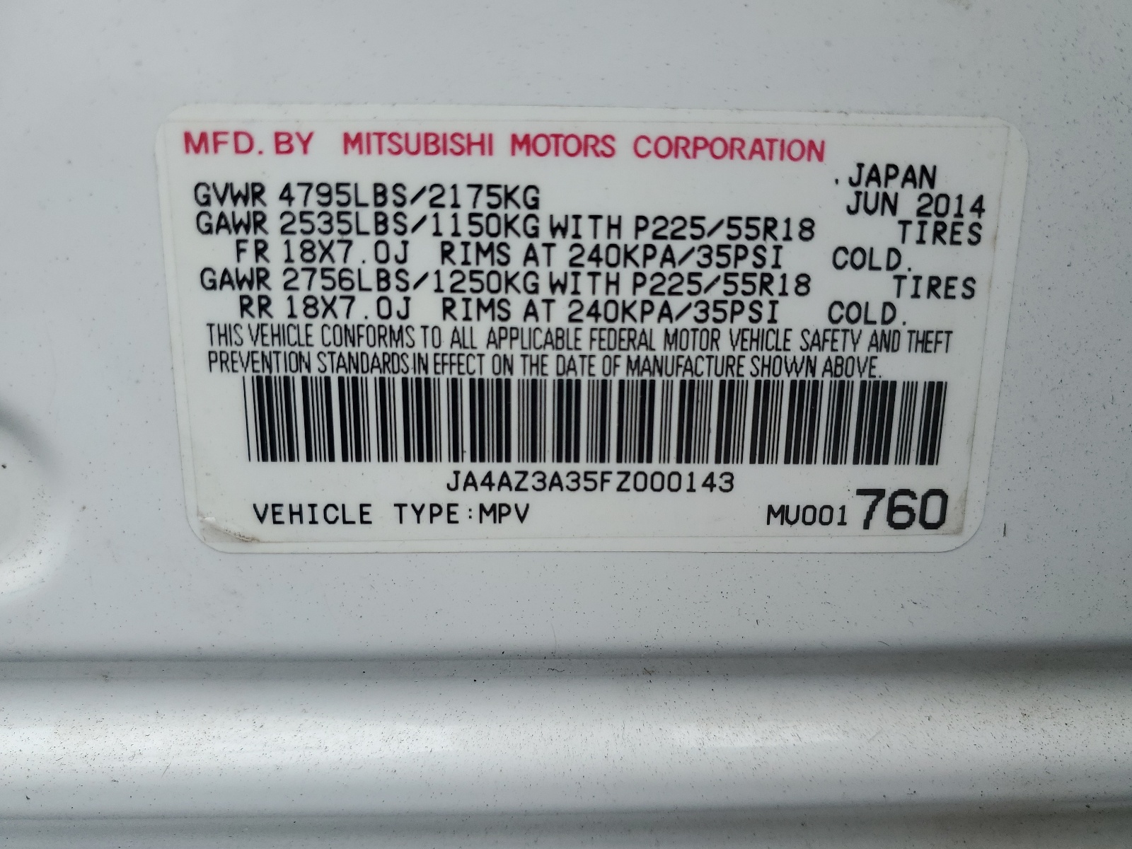 JA4AZ3A35FZ000143 2015 Mitsubishi Outlander Se