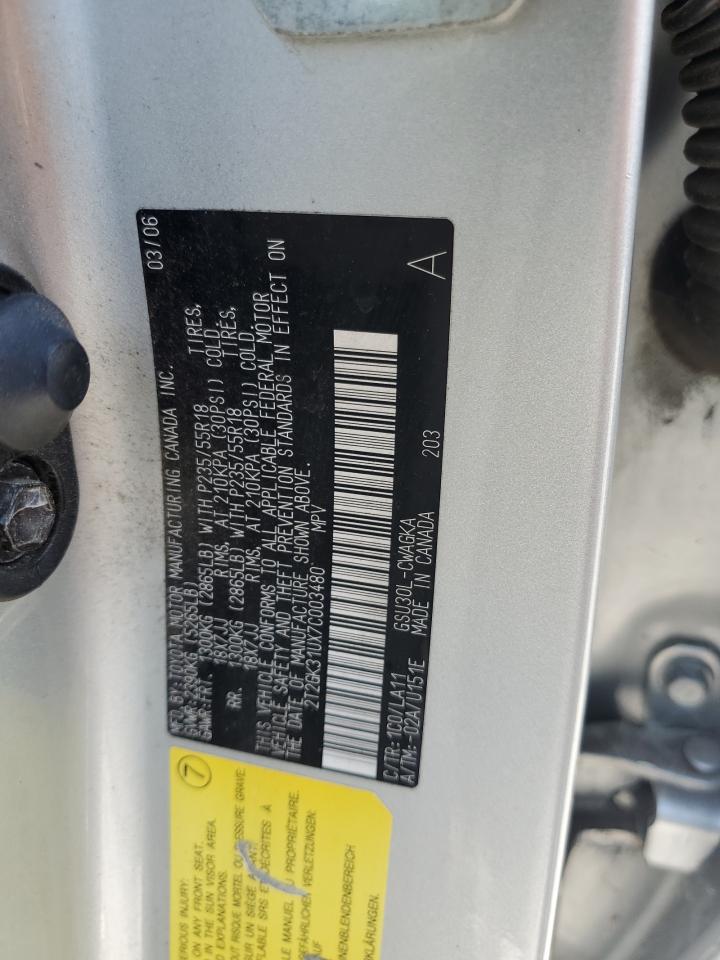 2007 Lexus Rx 350 VIN: 2T2GK31UX7C003480 Lot: 69244534