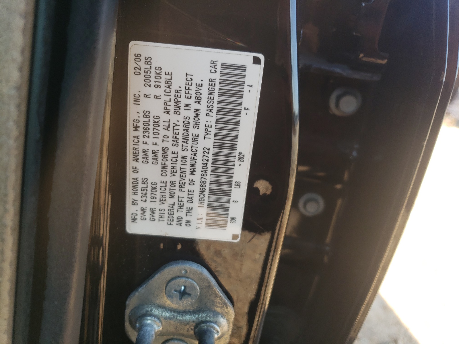 1HGCM66876A042722 2006 Honda Accord Ex