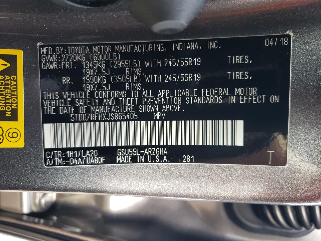 2018 Toyota Highlander Limited VIN: 5TDDZRFHXJS865405 Lot: 64887214
