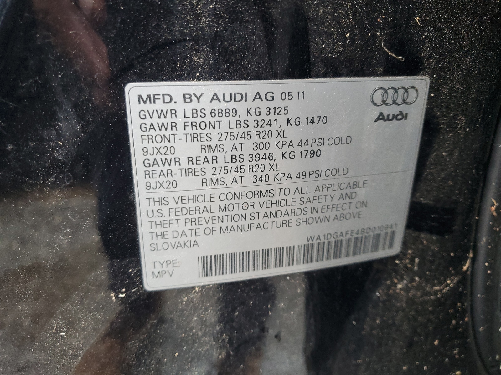 WA1DGAFE4BD010641 2011 Audi Q7 Prestige