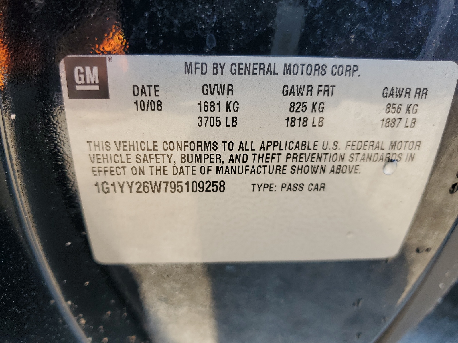 1G1YY26W795109258 2009 Chevrolet Corvette