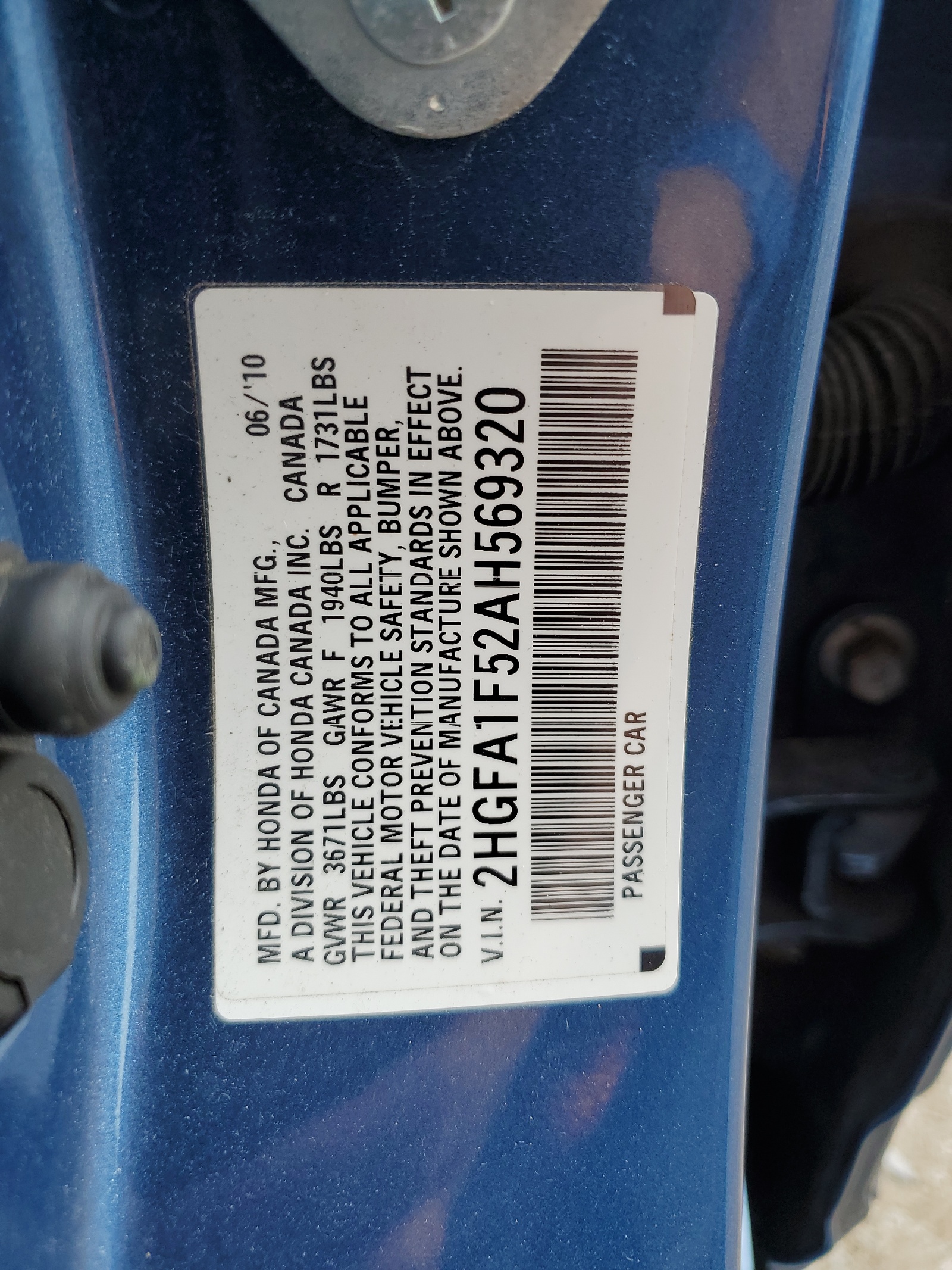 2HGFA1F52AH569320 2010 Honda Civic Lx