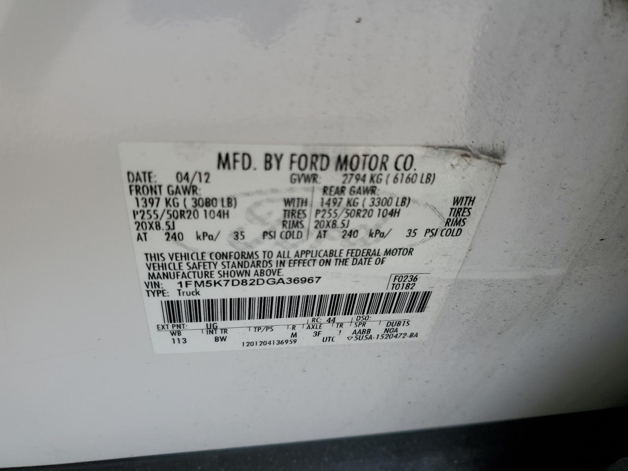 1FM5K7D82DGA36967 2013 Ford Explorer Xlt