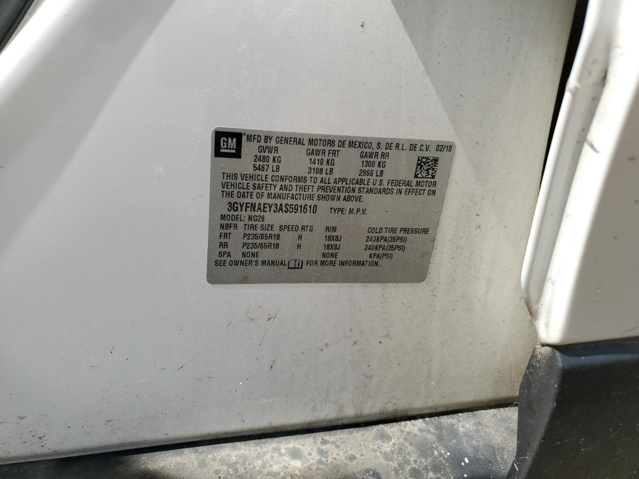 2010 Cadillac Srx Luxury Collection VIN: 3GYFNAEY3AS591610 Lot: 67170584