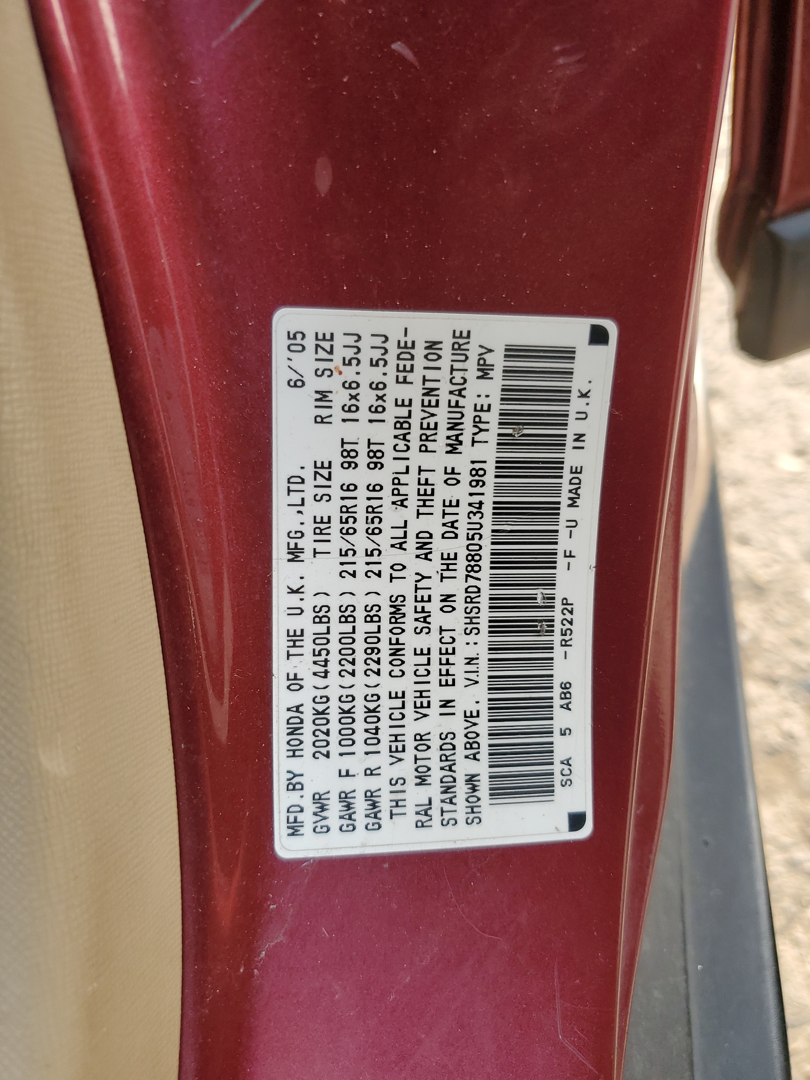 SHSRD78805U341981 2005 Honda Cr-V Ex