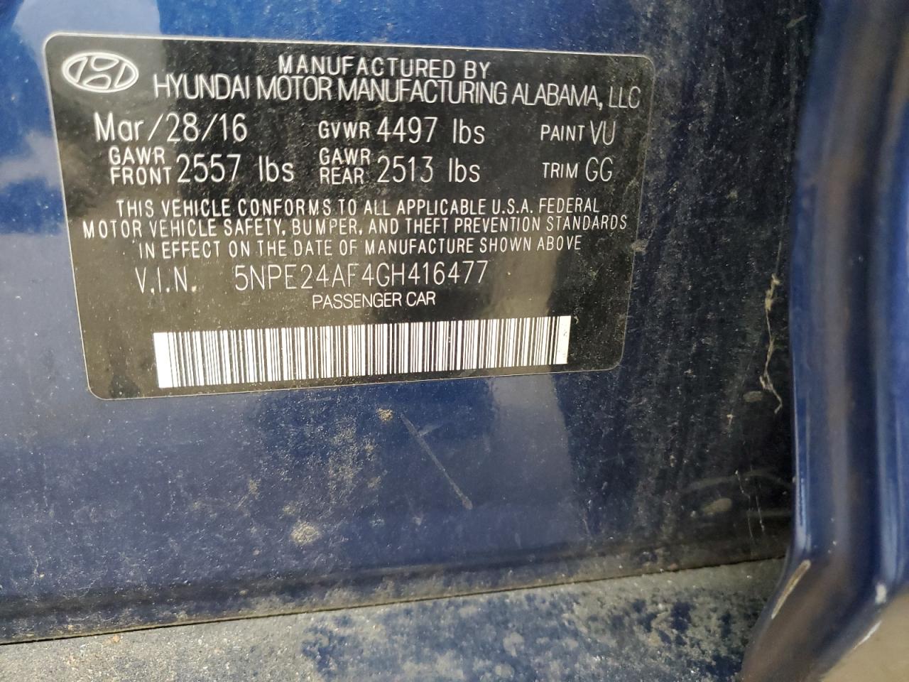 5NPE24AF4GH416477 2016 Hyundai Sonata Se