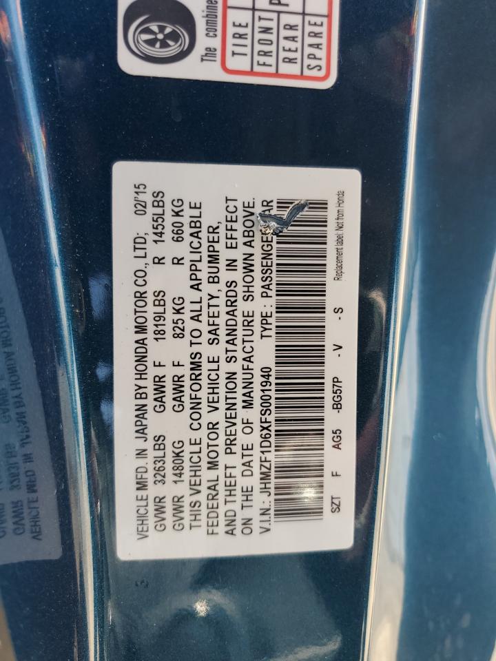 2015 Honda Cr-Z Ex VIN: JHMZF1D6XFS001940 Lot: 66595204