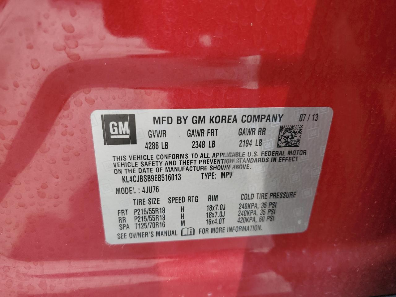 2014 Buick Encore Convenience VIN: KL4CJBSB9EB516013 Lot: 66503834