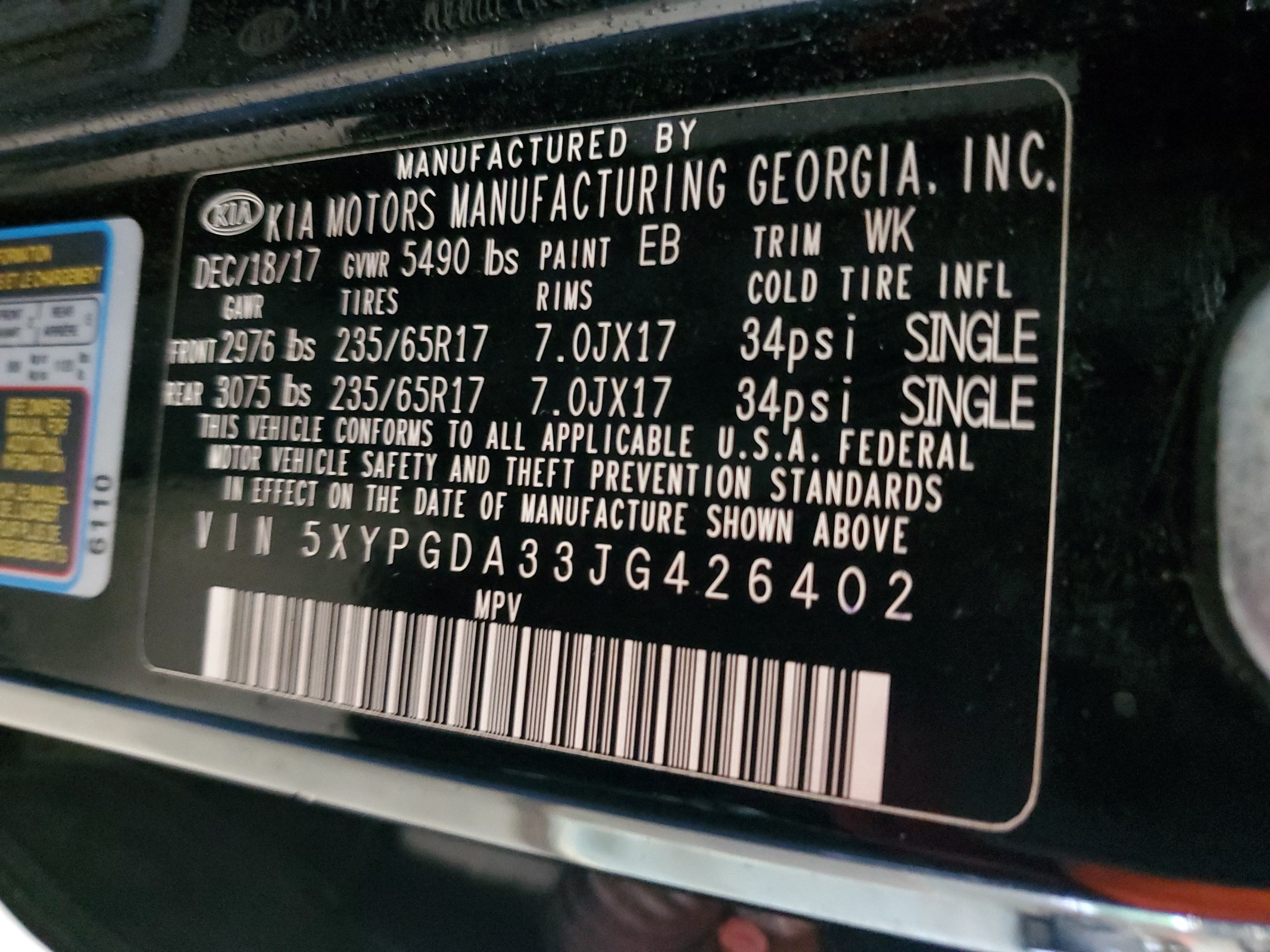 2018 Kia Sorento Lx vin: 5XYPGDA33JG426402