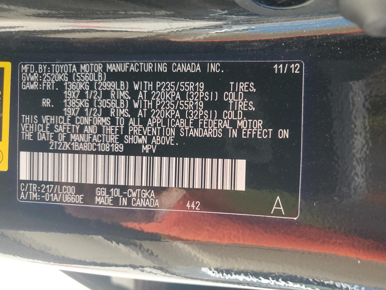 2013 Lexus Rx 350 VIN: 2T2ZK1BA8DC108189 Lot: 67174214