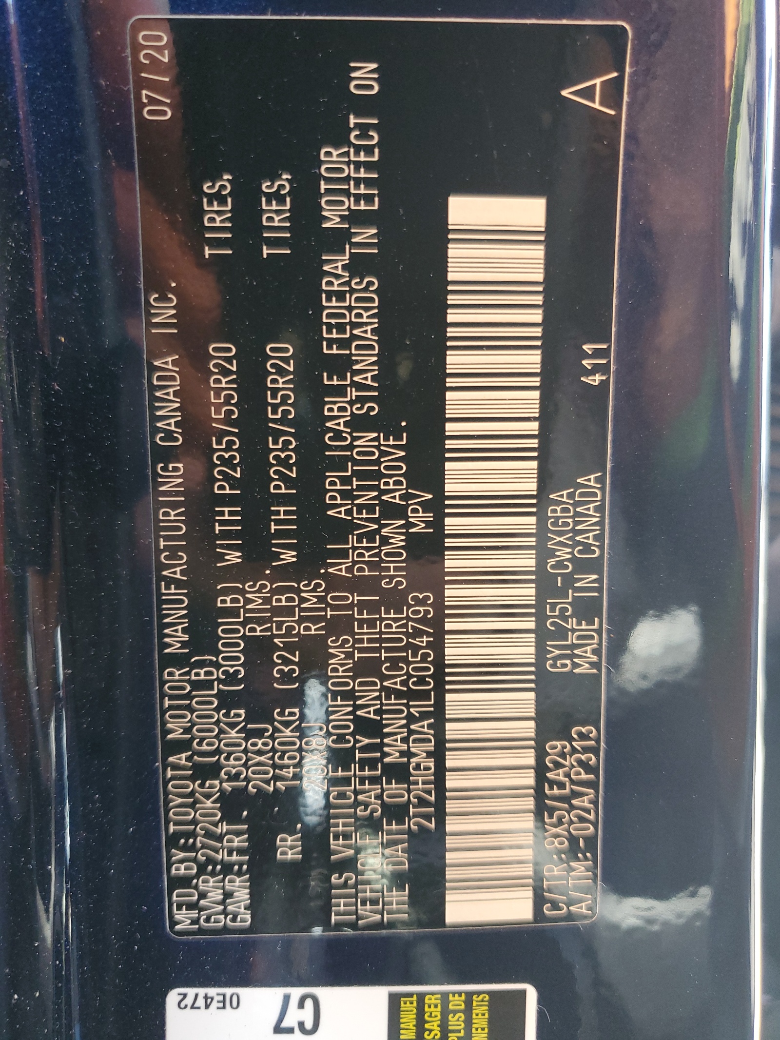 2T2HGMDA1LC054793 2020 Lexus Rx 450H