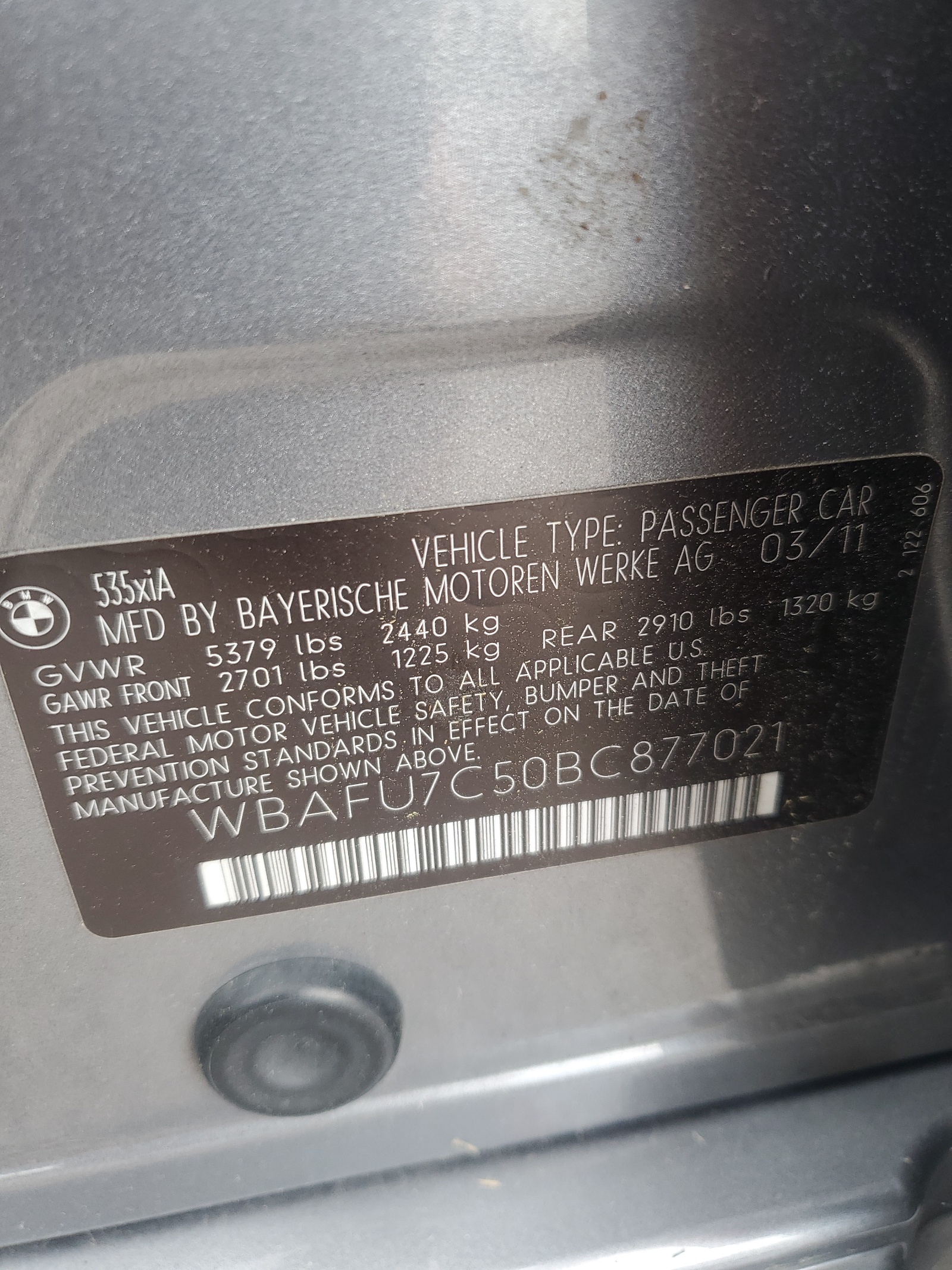 WBAFU7C50BC877021 2011 BMW 535 Xi