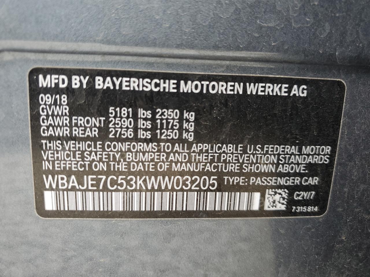 WBAJE7C53KWW03205 2019 BMW 540 Xi