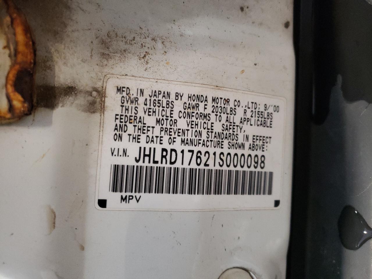 2001 Honda Cr-V Ex VIN: JHLRD17621S000098 Lot: 66942414