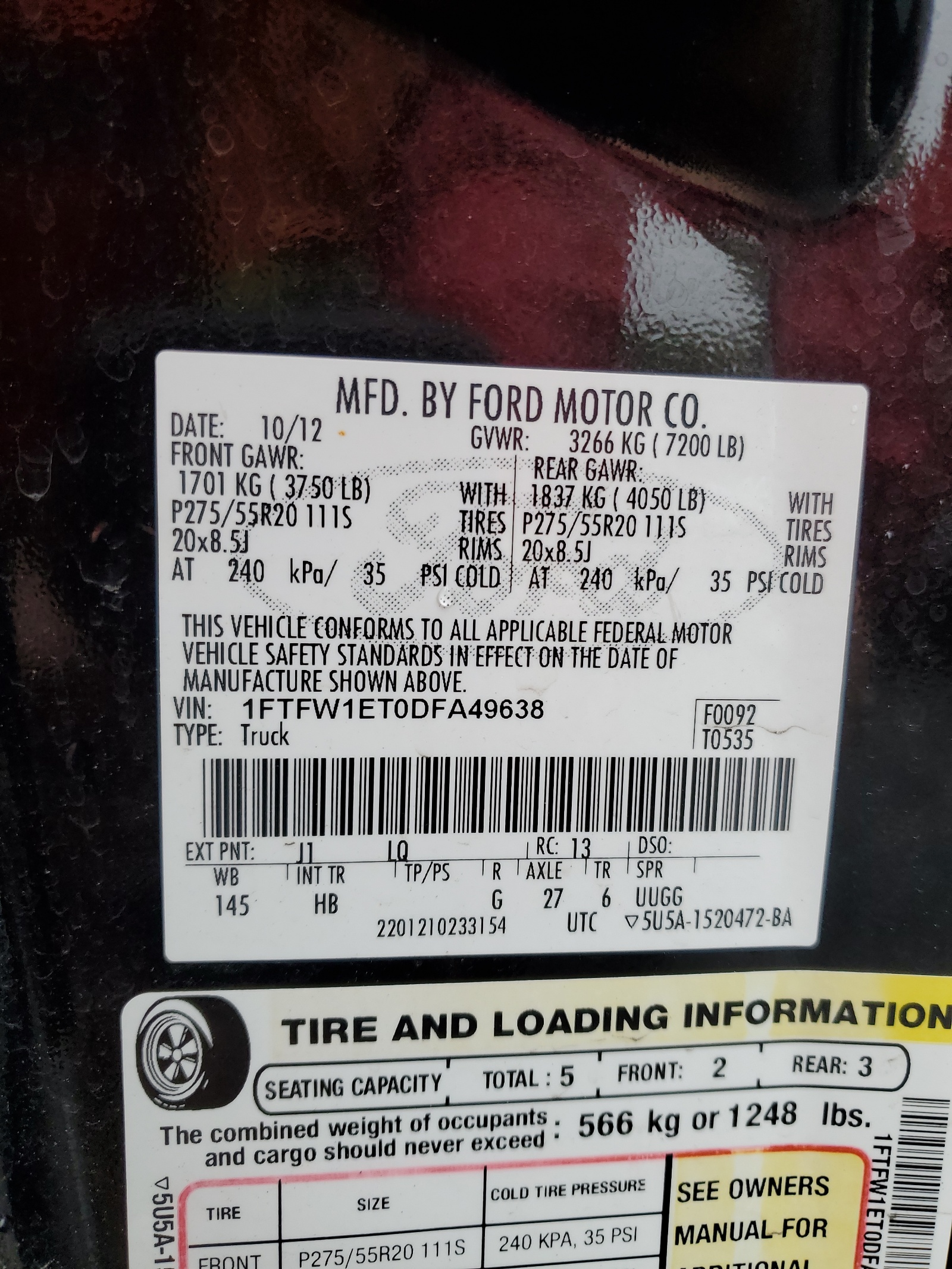 1FTFW1ET0DFA49638 2013 Ford F150 Supercrew