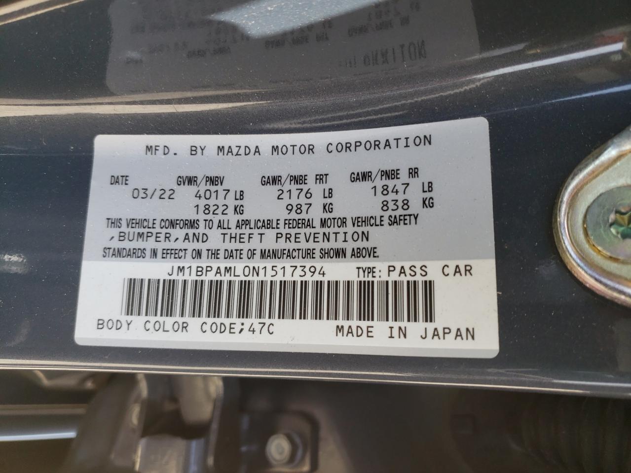 JM1BPAML0N1517394 2022 Mazda 3 Premium