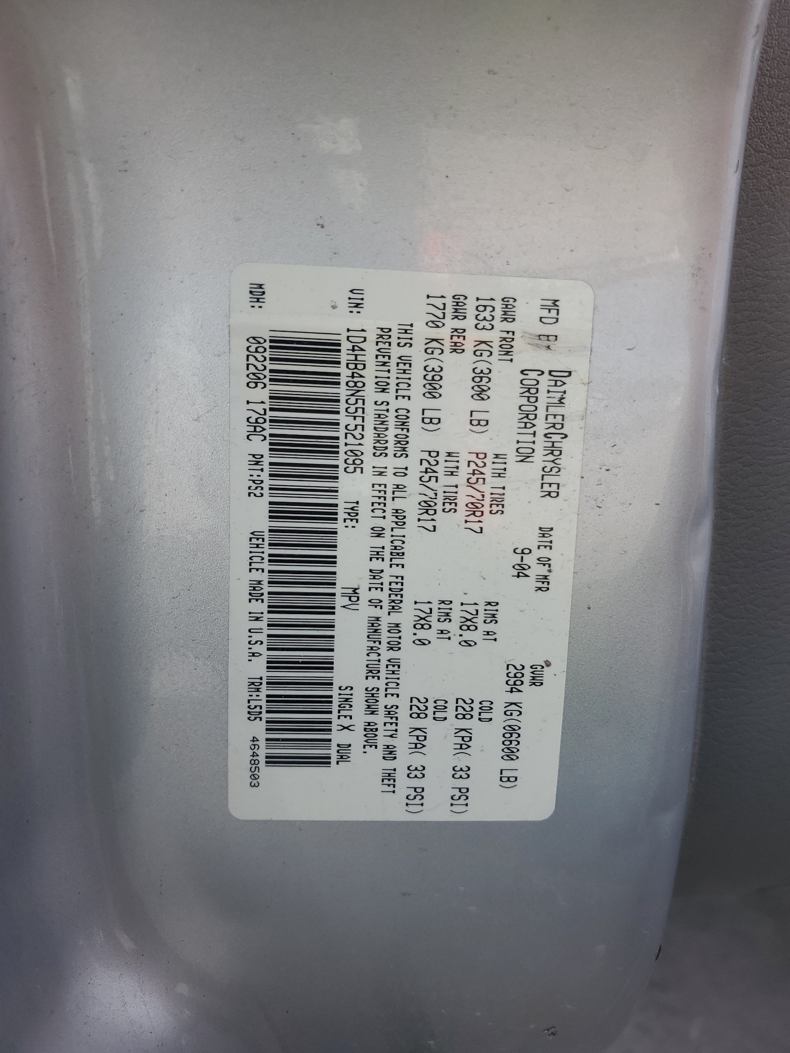 1D4HB48N55F521095 2005 Dodge Durango Slt