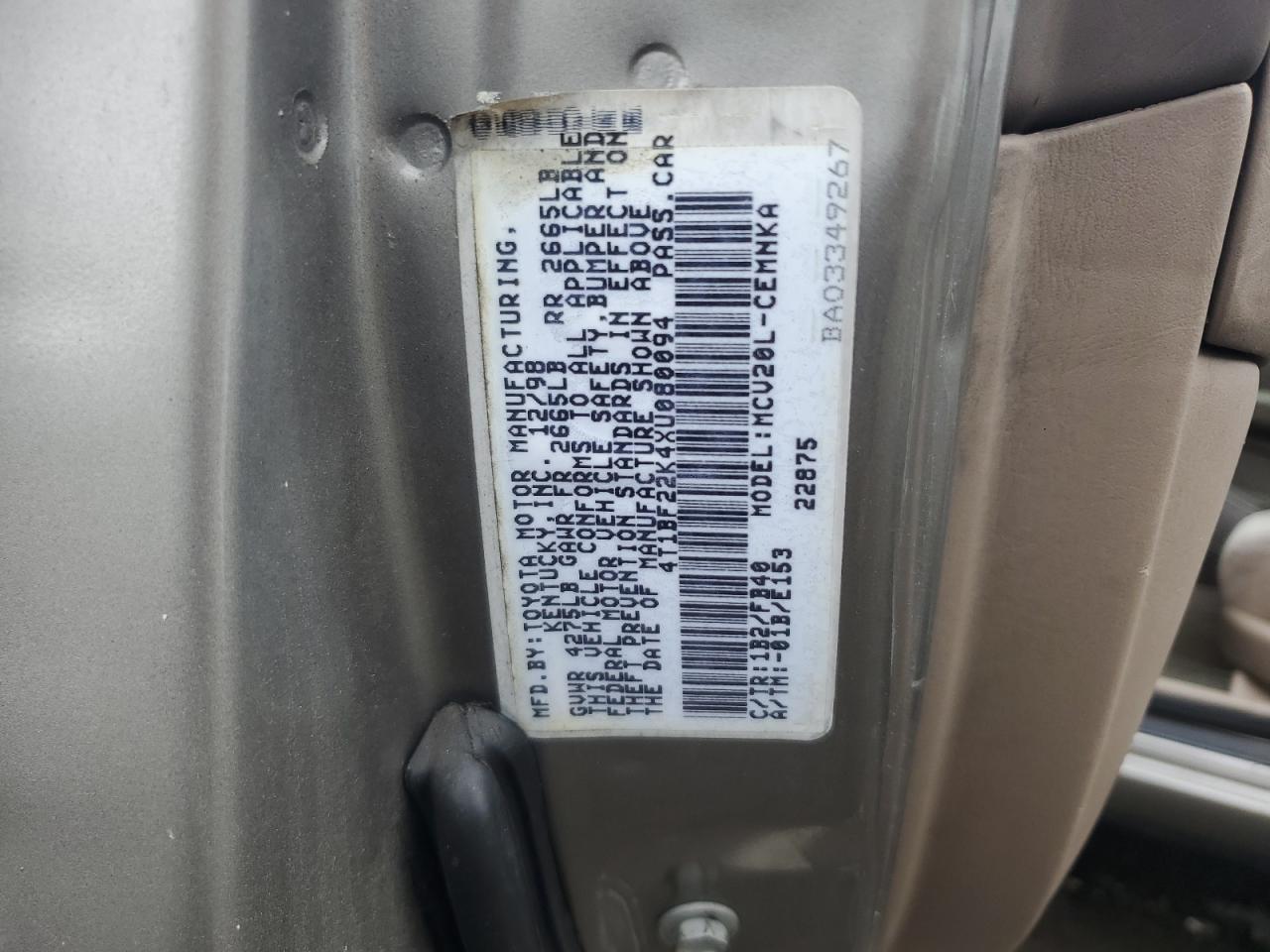 1999 Toyota Camry Le VIN: 4T1BF22K4XU080094 Lot: 66576704