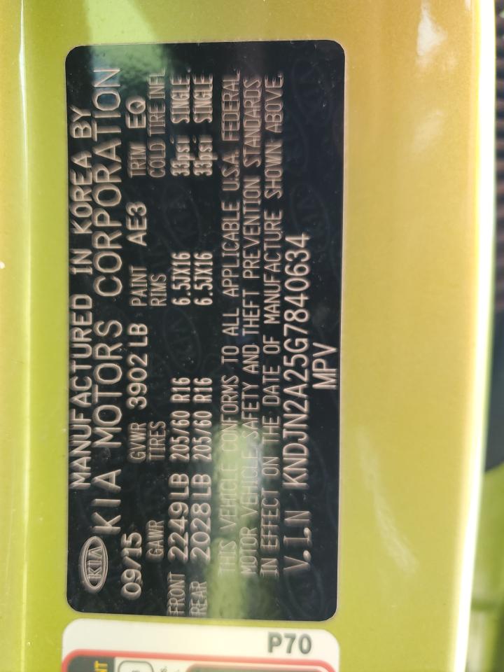 2016 Kia Soul VIN: KNDJN2A25G7840634 Lot: 65841484