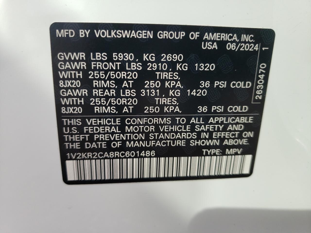 1V2KR2CA8RC601486 2024 Volkswagen Atlas Se