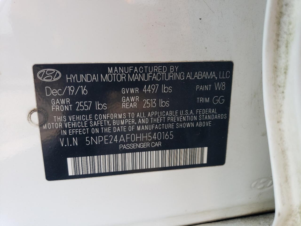 5NPE24AF0HH540165 2017 Hyundai Sonata Se