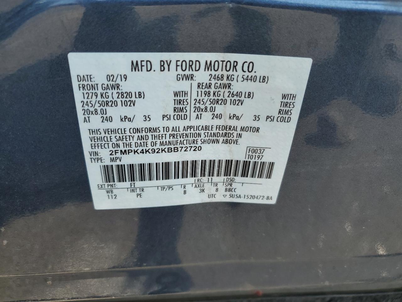 2FMPK4K92KBB72720 2019 Ford Edge Titanium