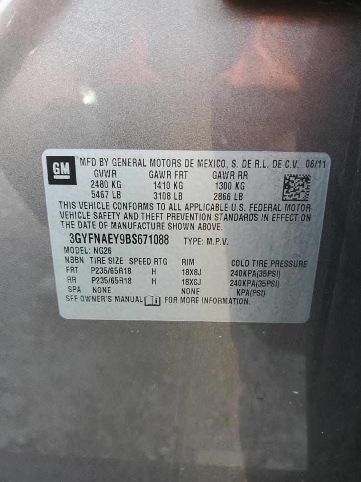 2011 Cadillac Srx Luxury Collection VIN: 3GYFNAEY9BS671088 Lot: 65960194