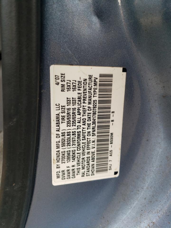 2007 Honda Odyssey Ex VIN: 5FNRL38417B078225 Lot: 65732584