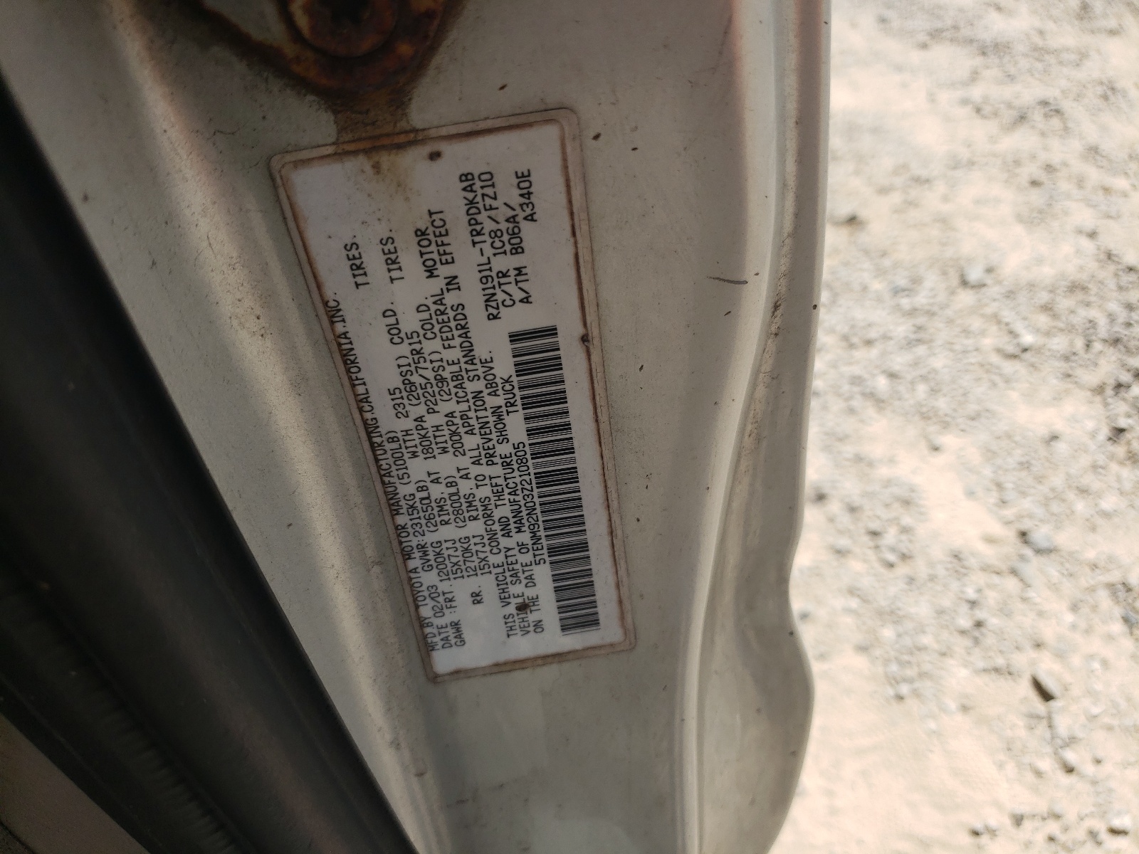 5TENM92N03Z210805 2003 Toyota Tacoma Prerunner