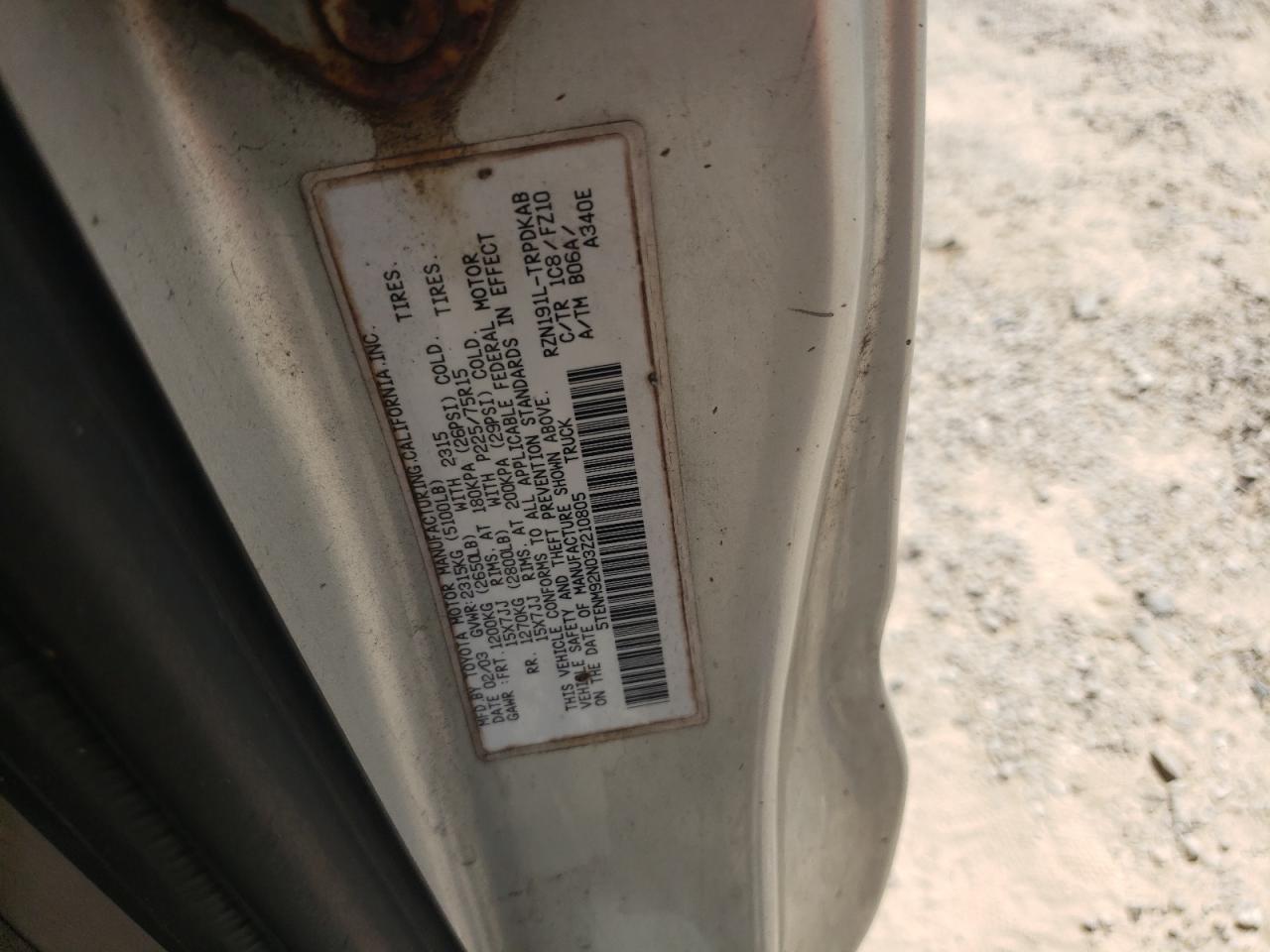 2003 Toyota Tacoma Prerunner VIN: 5TENM92N03Z210805 Lot: 68880984