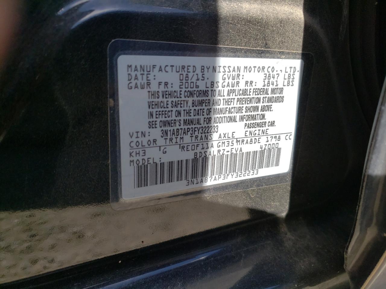 3N1AB7AP3FY322233 2015 Nissan Sentra S