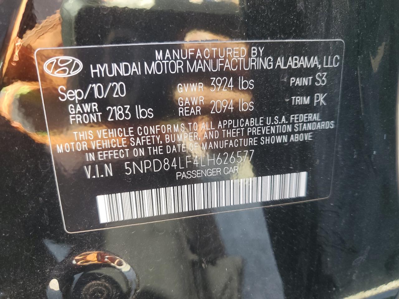 2020 Hyundai Elantra Sel VIN: 5NPD84LF4LH626577 Lot: 66929704