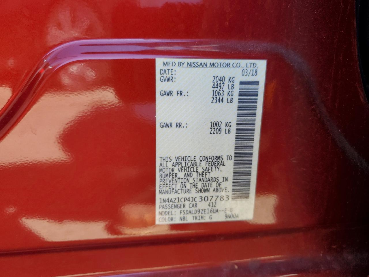 2018 Nissan Leaf S VIN: 1N4AZ1CP4JC307783 Lot: 67760434