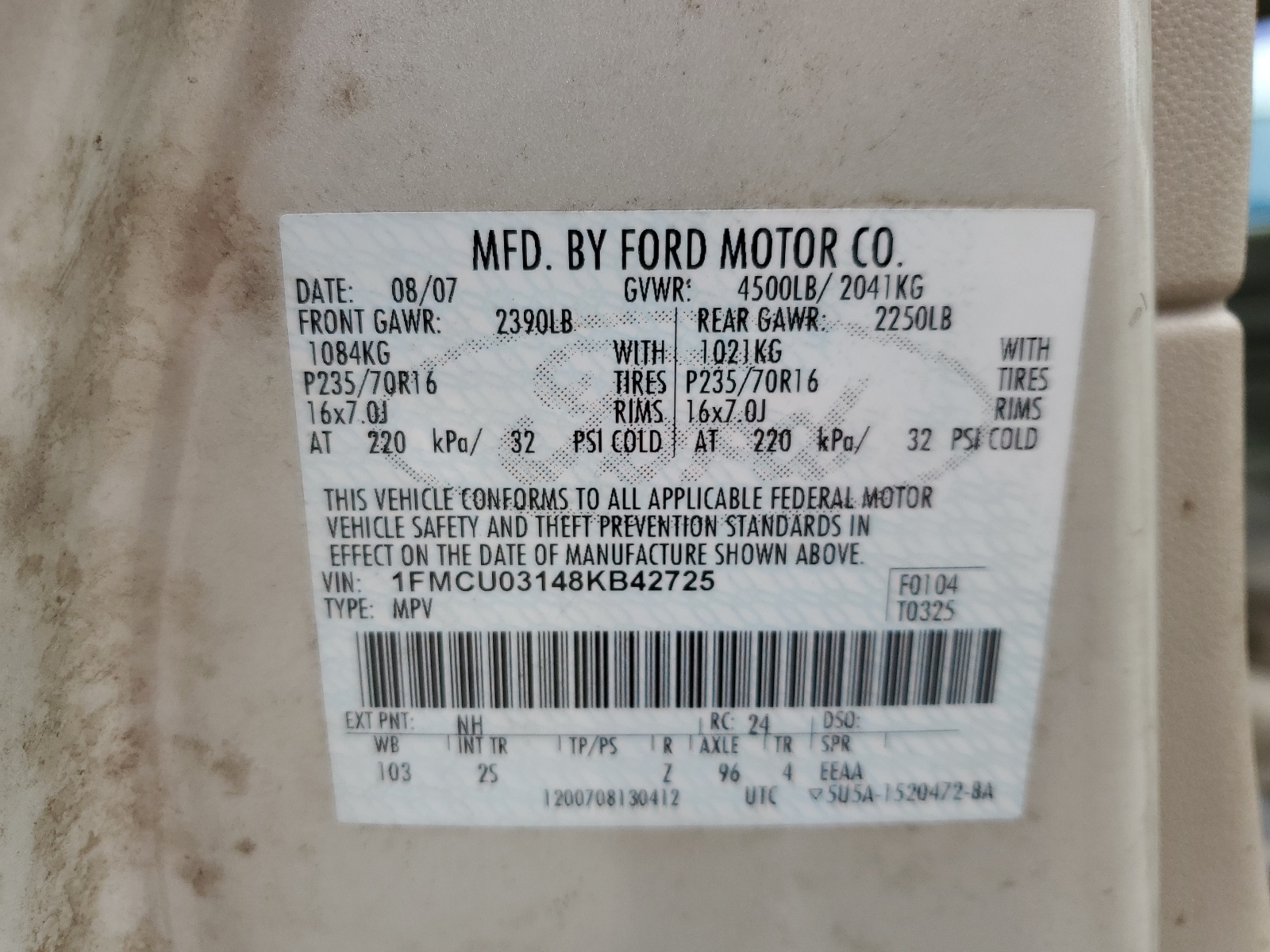 1FMCU03148KB42725 2008 Ford Escape Xlt