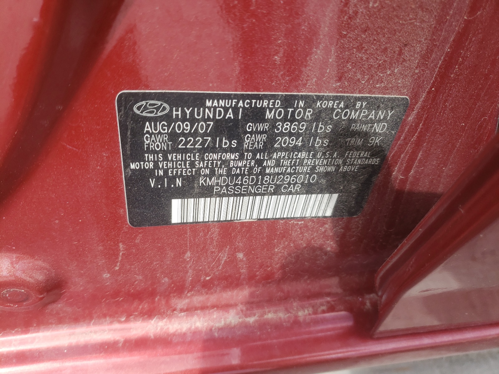 KMHDU46D18U296010 2008 Hyundai Elantra Gls