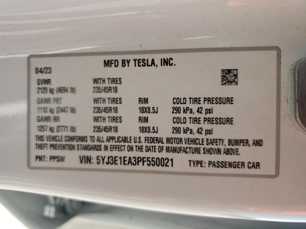 2023 Tesla Model 3 VIN: 5YJ3E1EA3PF550021 Lot: 67590844