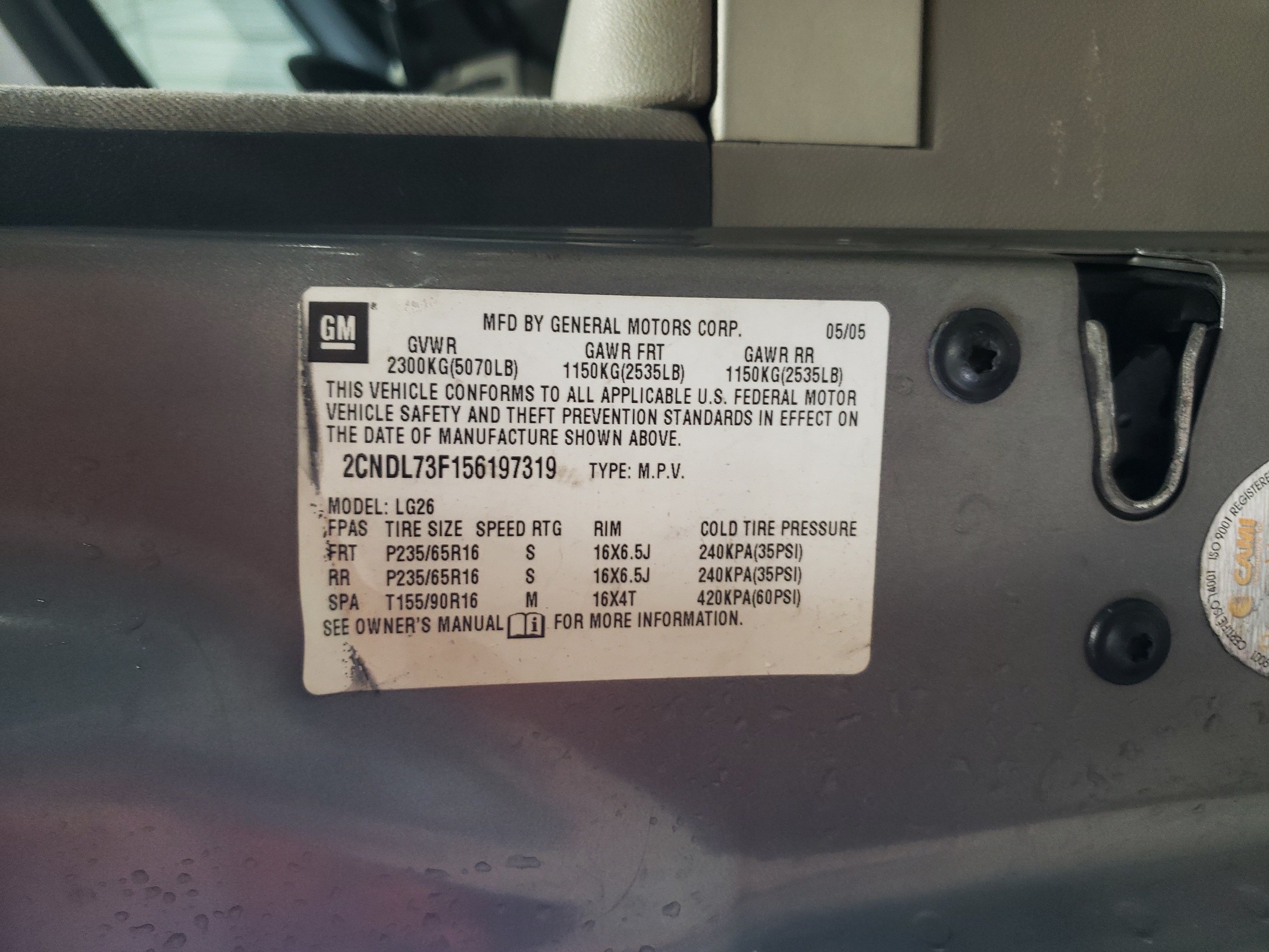 2CNDL73F156197319 2005 Chevrolet Equinox Lt