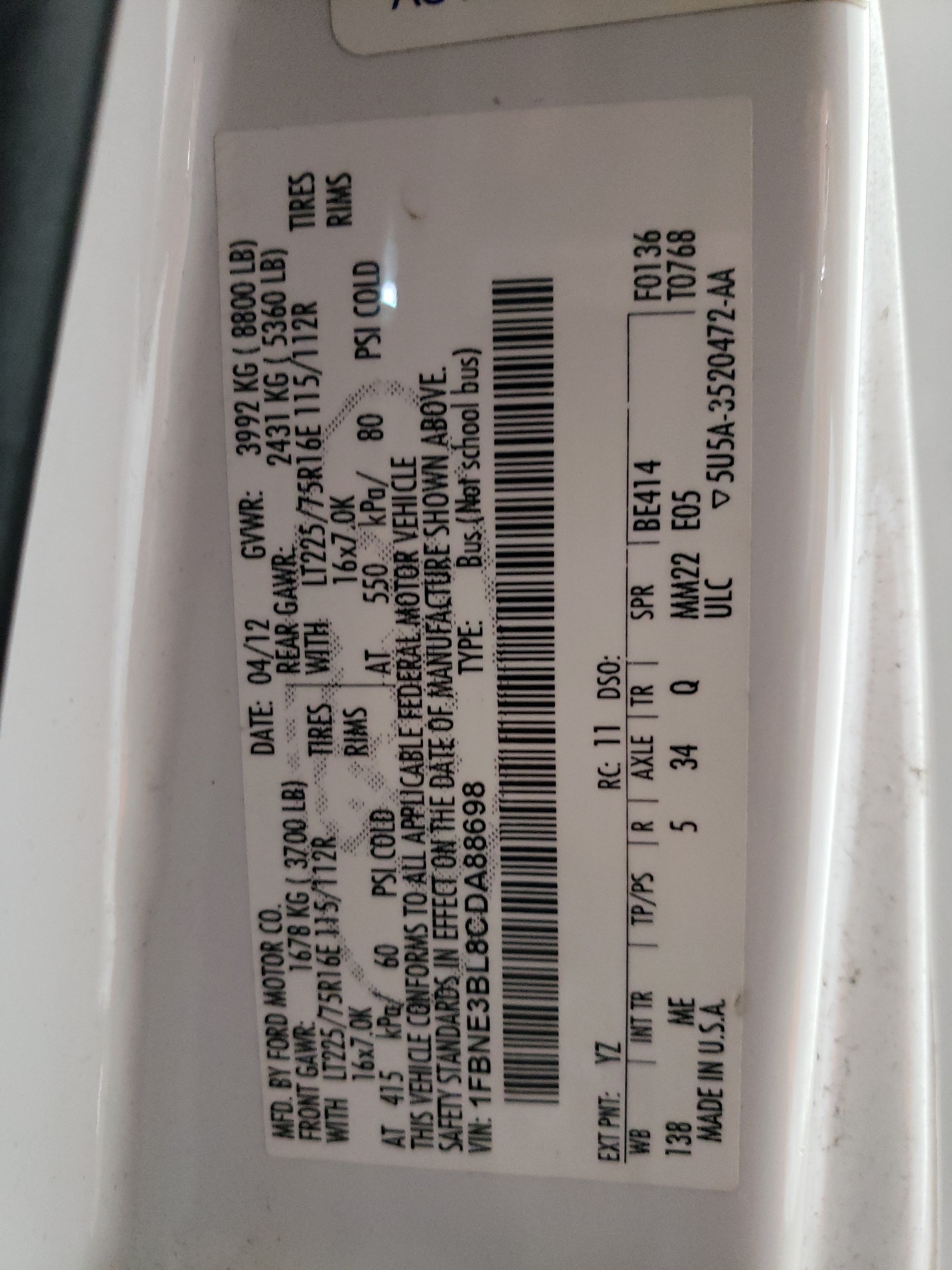 1FBNE3BL8CDA88698 2012 Ford Econoline E350 Super Duty Wagon