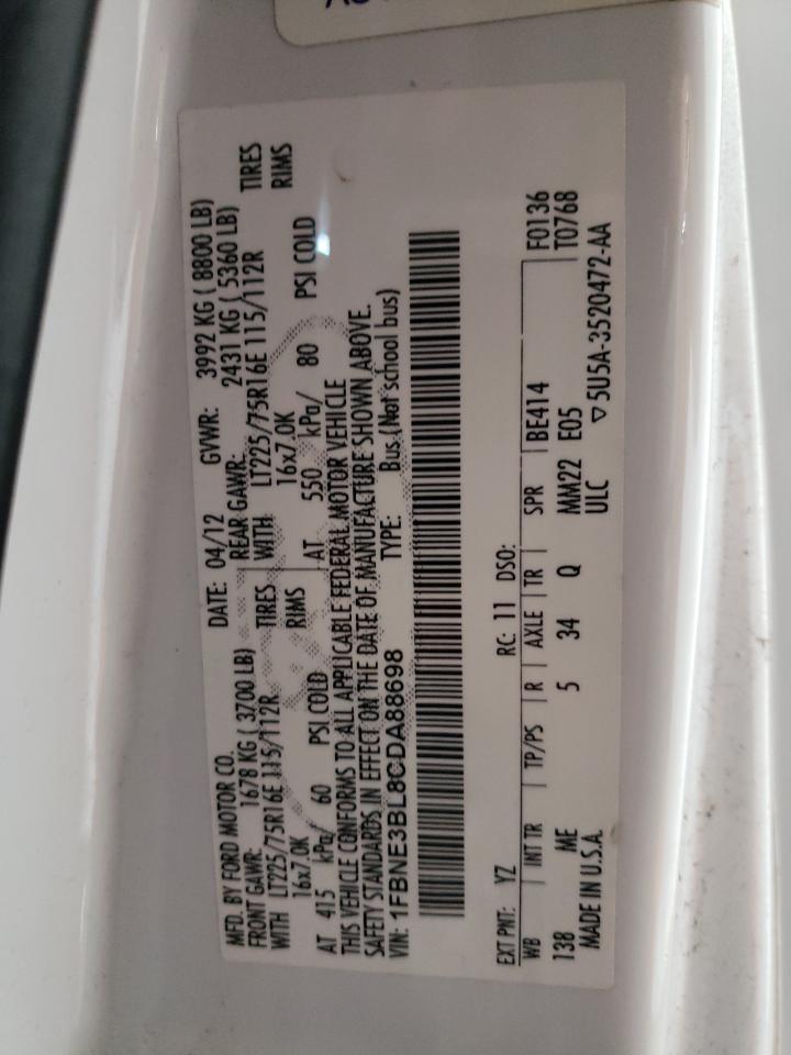 2012 Ford Econoline E350 Super Duty Wagon VIN: 1FBNE3BL8CDA88698 Lot: 65859594